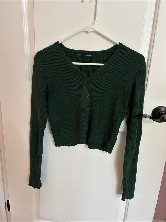 Brandy Melville Sweaters - Brandy Melville Dark Green Ribbed Button-Up Cardigan